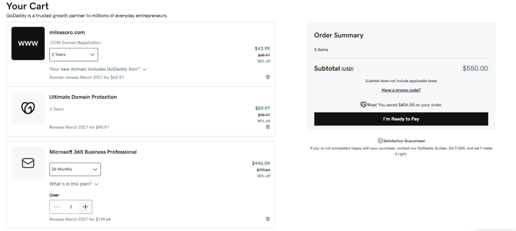 GoDaddy shopping cart